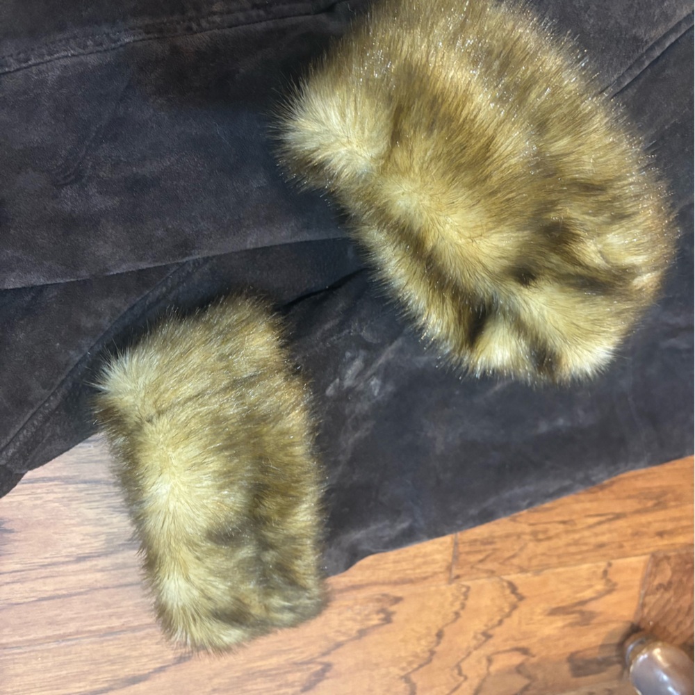 Vintage y2k Dennis Basso Genuine Leather Faux Fur Trim Coat – Size 2X - Picture 11 of 13